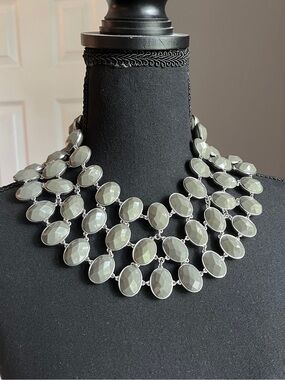 Y2K Banana Republic 2 sided Faceted Oval Statement Necklace in olive gray